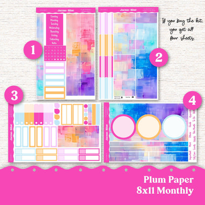 Plum Paper Monthly Sticker Kit for 8x11 7x9 A5 Planners - Kit 233 Planner Stickers Abstract Gradient