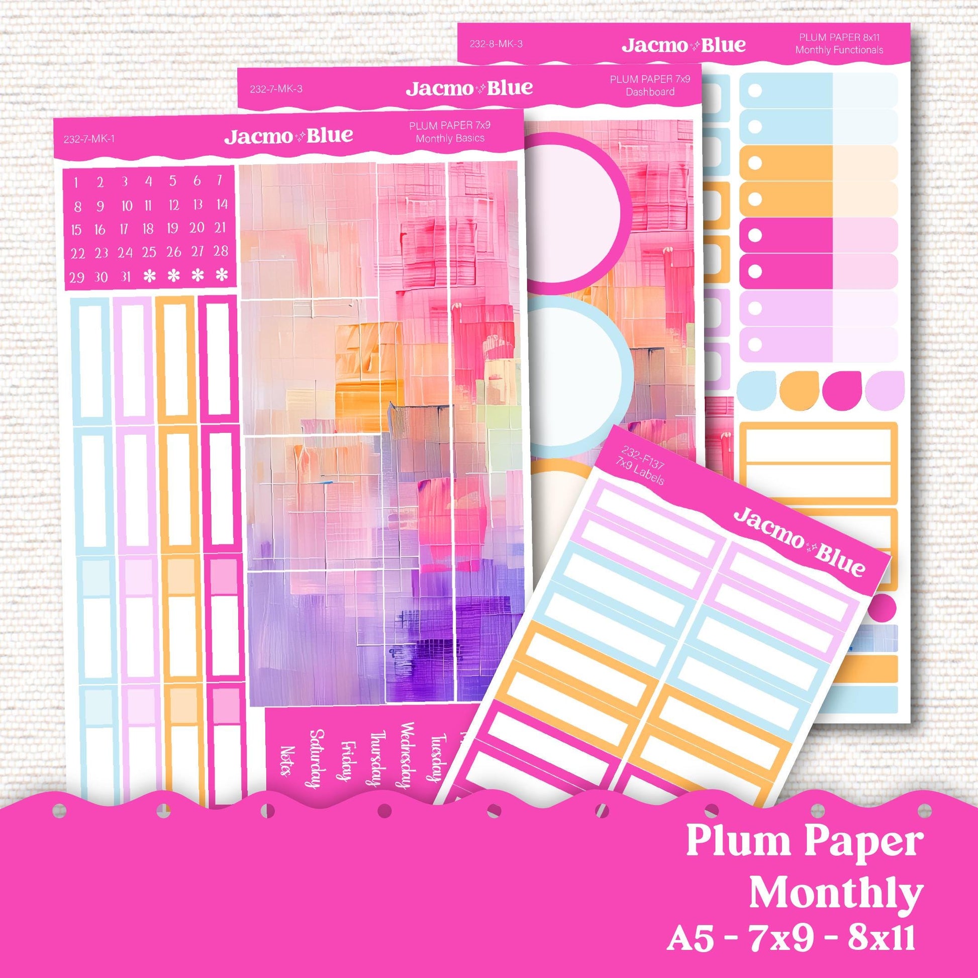 Plum Paper Monthly Sticker Kit for 8x11 7x9 A5 Planners - Kit 233 Planner Stickers Abstract Gradient