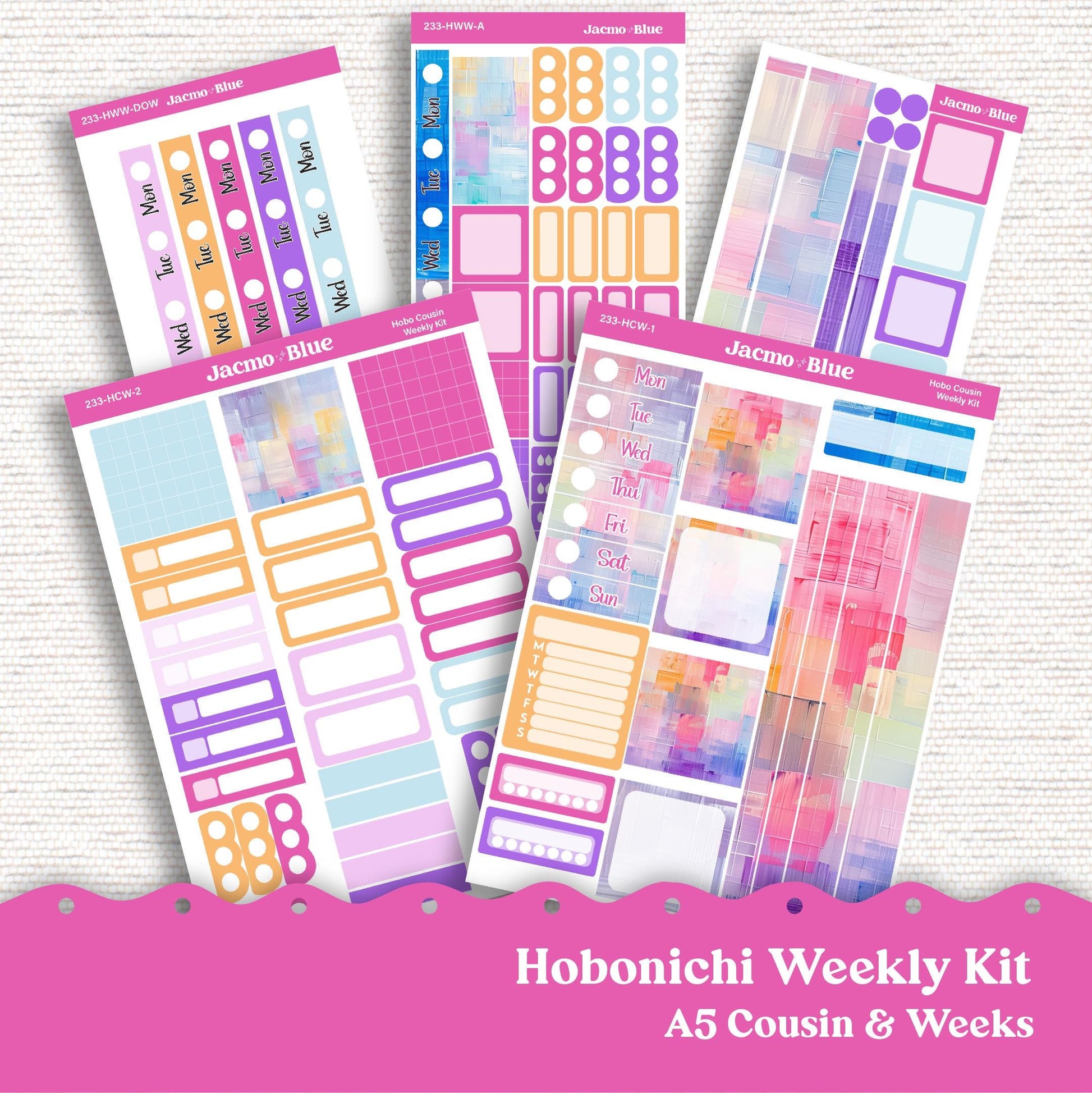 Periwinkle Abstract Hobonichi Cousin & Weeks Weekly Planner Sticker Kit 233 - Vibrant Bright Pink