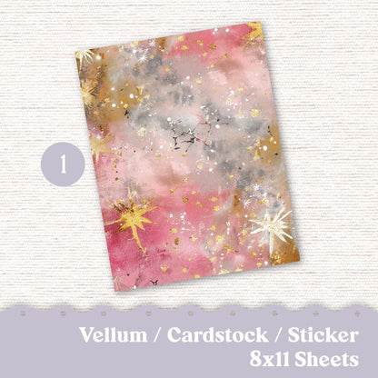 Vellum or Cardstock Dashboard Tip-in for Planners or Junk Journaling - Kit 220 Pink Gold Gray