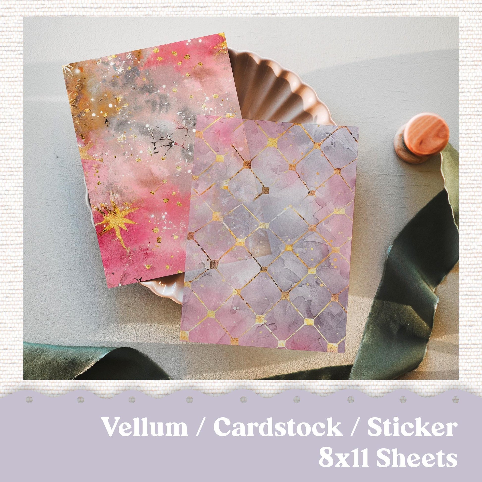 Vellum or Cardstock Dashboard Tip-in for Planners or Junk Journaling - Kit 220 Pink Gold Gray