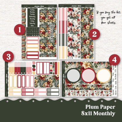 Plum Paper Monthly Sticker Kit for 8x11 7x9 A5 Planners - Kit 232 Christmas December Vintage Shabby Chic