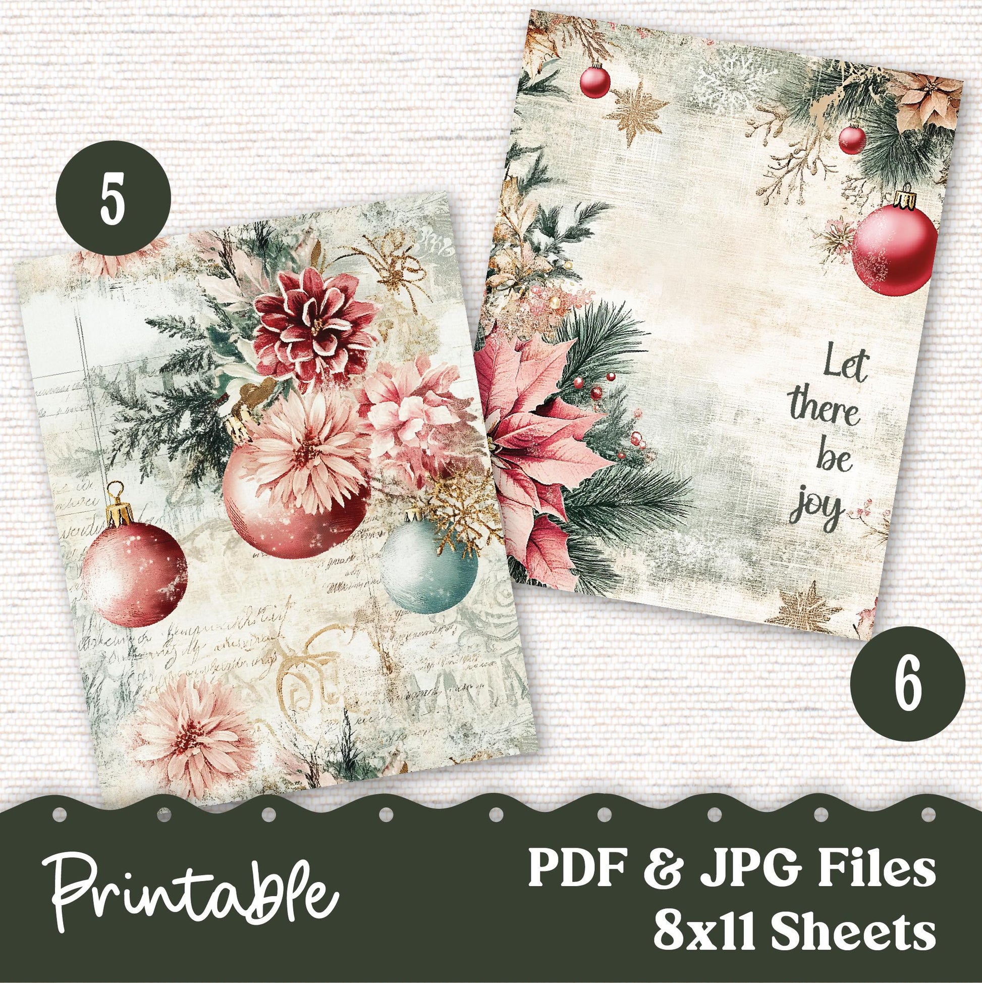 Christmas Printable Dashboard for Planner, Junk Journaling, Crafting PDF JPG Digital Download 220VP - Vellum - Shabby Chic Junk Journaling