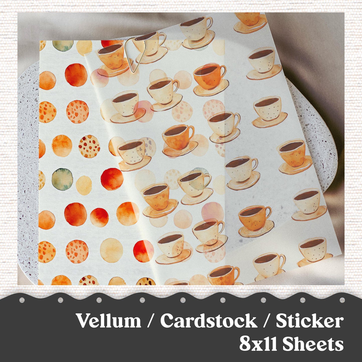 Vellum or Cardstock Dashboard Tip-in for Planners or Junk Journaling - Kit 111V - Coffee