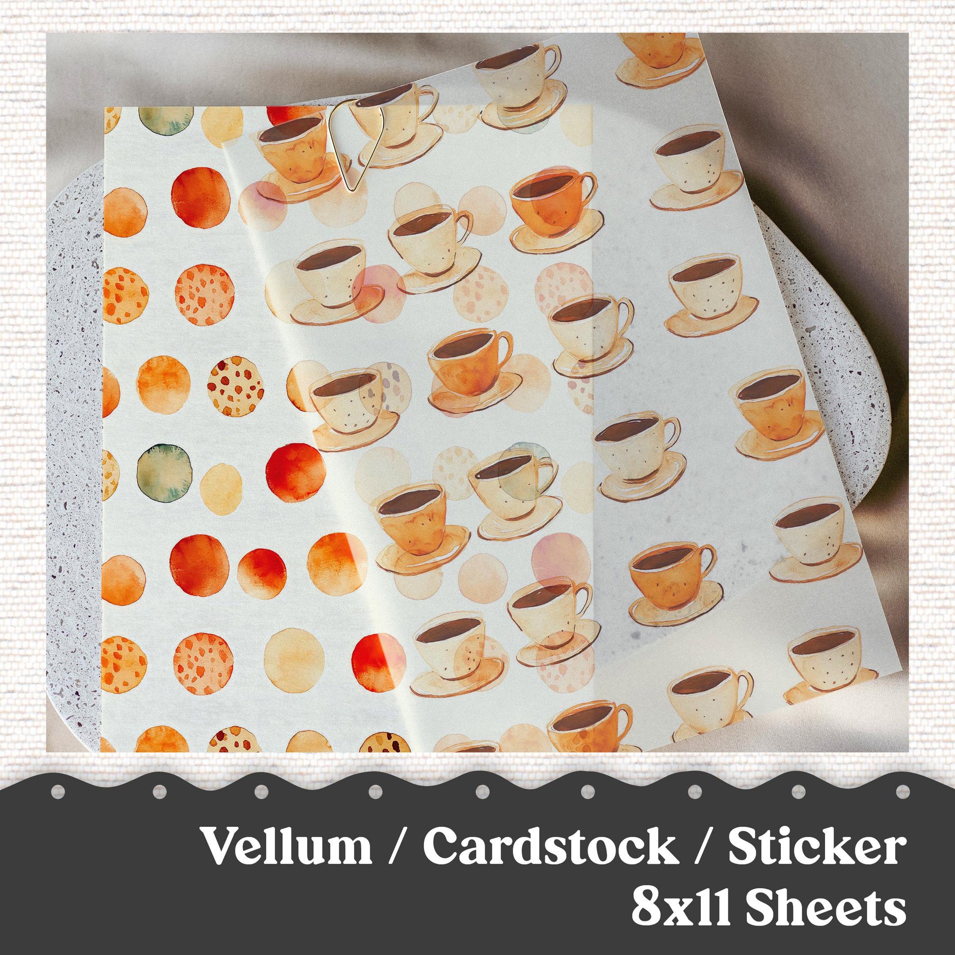 Vellum or Cardstock Dashboard Tip-in for Planners or Junk Journaling - Kit 111V - Coffee