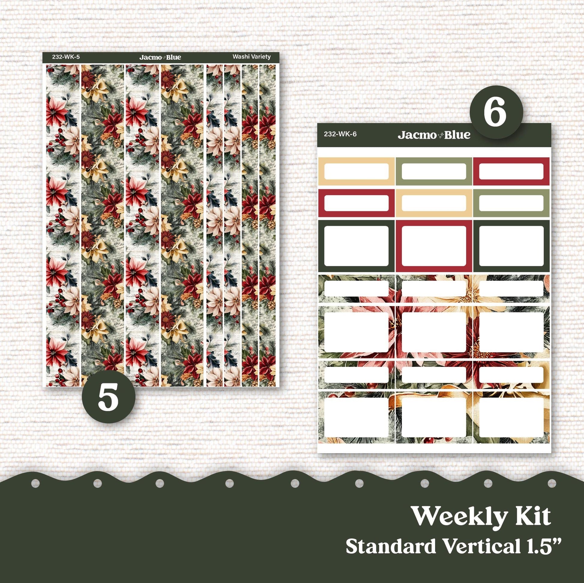 Christmas Weekly Planner Sticker Kit Vertical Planner Stickers 232 - Standard Vertical 1.5" Columns - Shabby Chic Vintage December Holiday