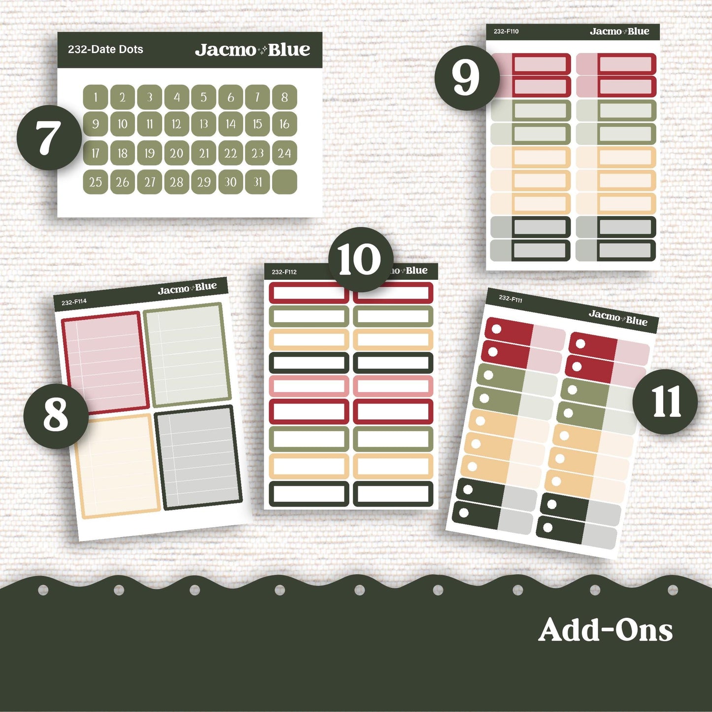 Christmas Weekly Planner Sticker Kit Vertical Planner Stickers 232 - Standard Vertical 1.5" Columns - Shabby Chic Vintage December Holiday