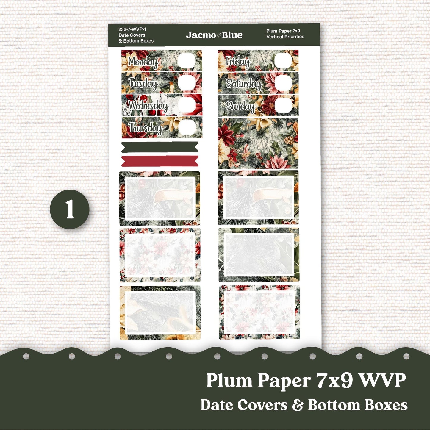 Christmas Weekly Vertical Priorities Plum Paper Kit 232 - Shabby Chic Vintage December Holiday