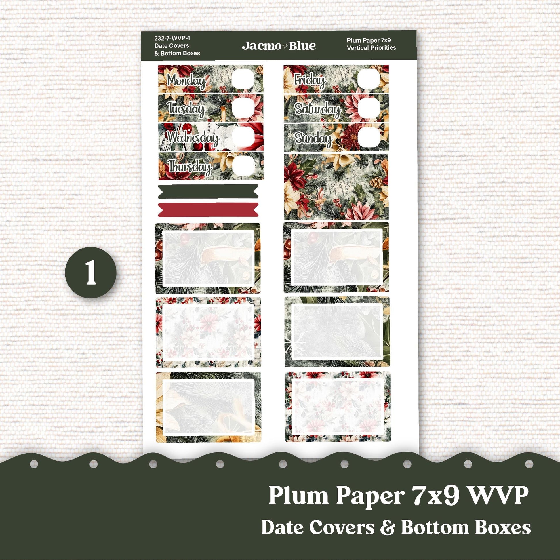 Christmas Weekly Vertical Priorities Plum Paper Kit 232 - Shabby Chic Vintage December Holiday