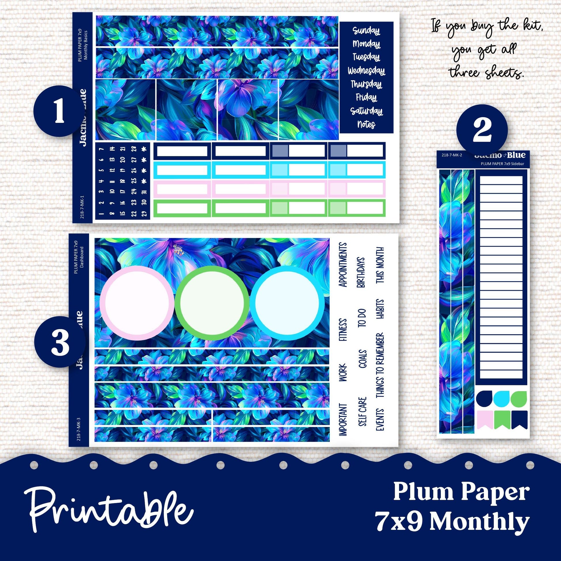 PRINTABLE Plum Paper Planner Monthly Stickers Spring 8x11 7x9 A5 Print and Cut - Kit 218 Extrovert Includes Bill Due Auto Pay and Months