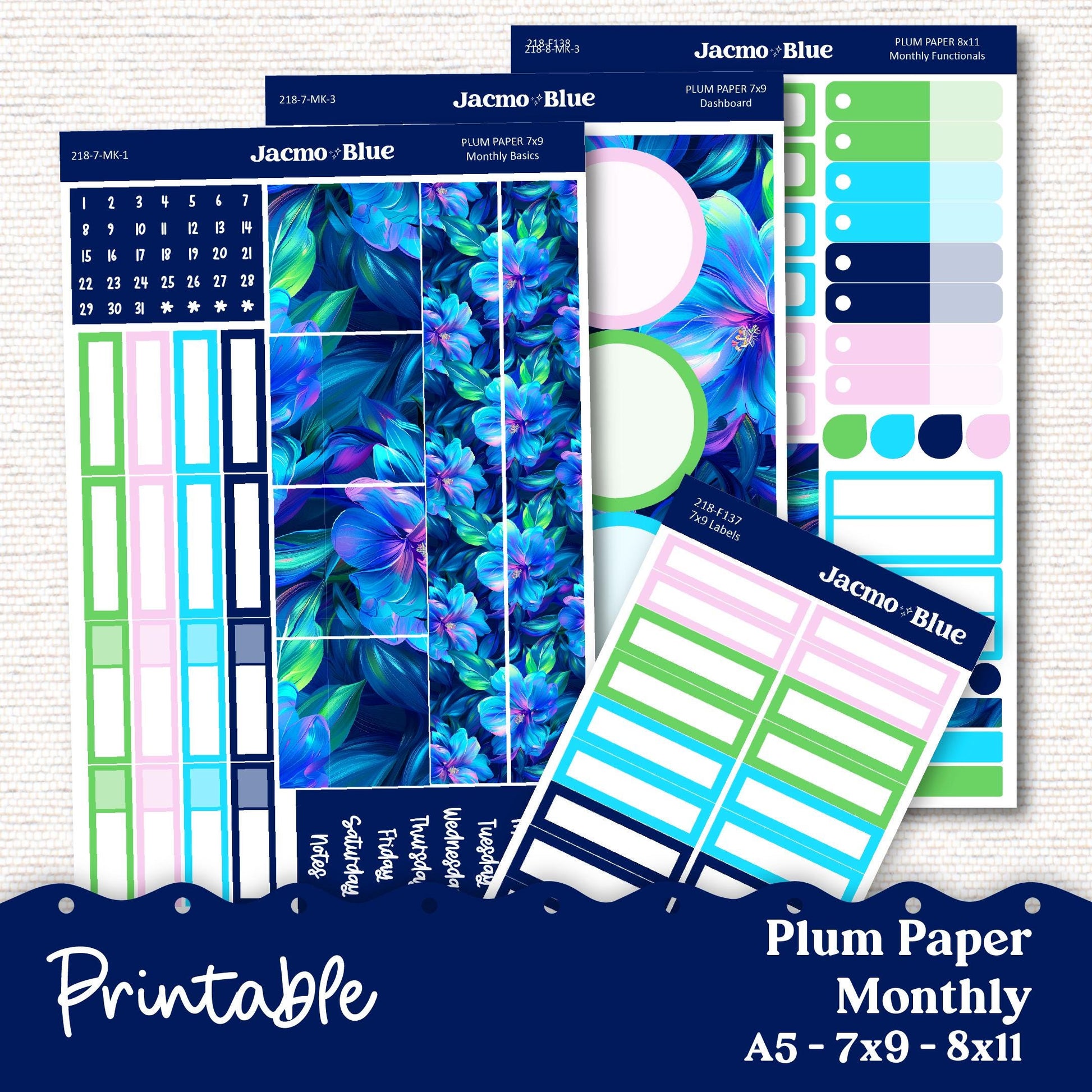 PRINTABLE Plum Paper Planner Monthly Stickers Spring 8x11 7x9 A5 Print and Cut - Kit 218 Extrovert Includes Bill Due Auto Pay and Months