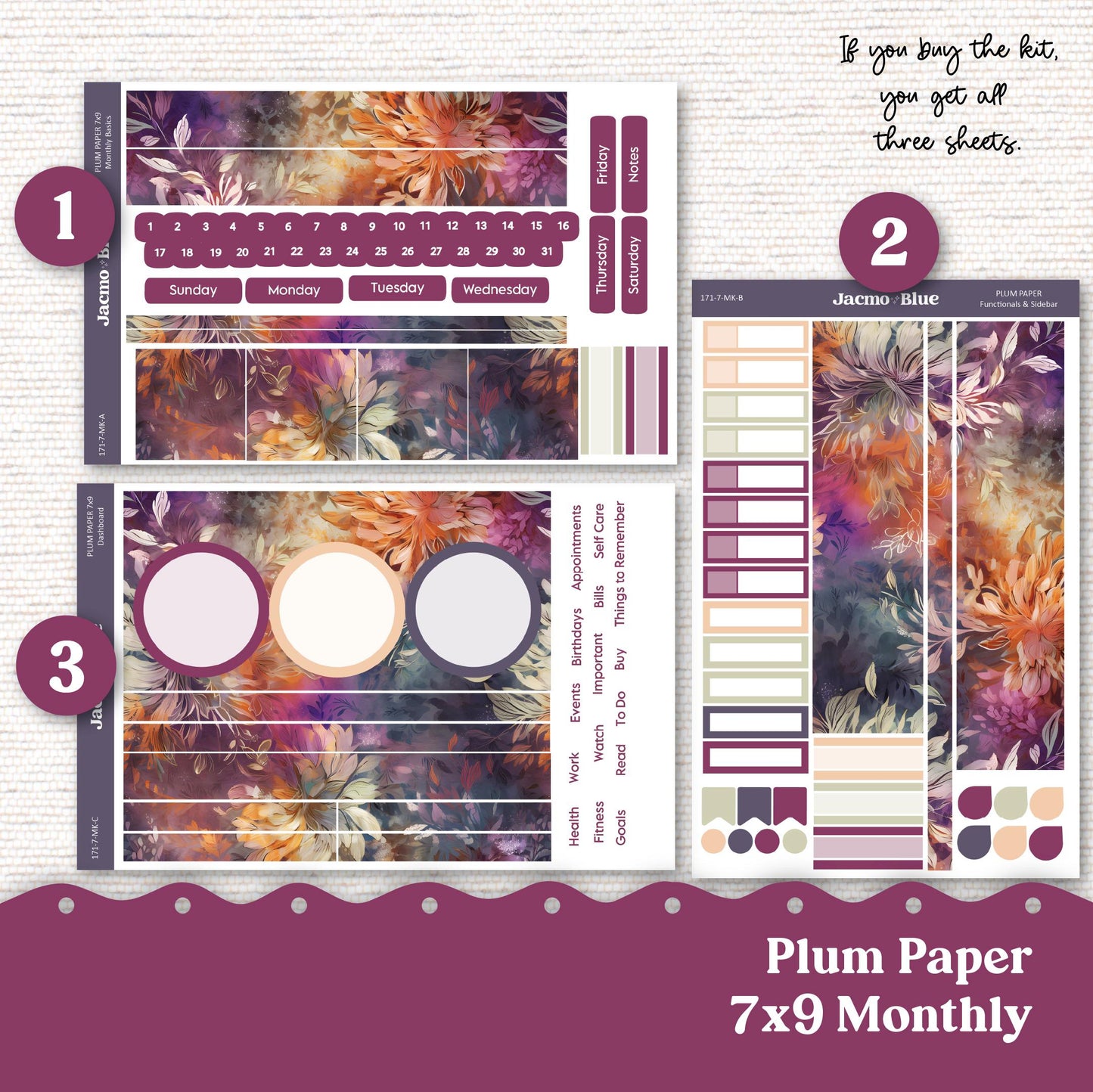 Dreamscapes Plum Paper Monthly Sticker Kit for 8x11 7x9 A5 Planners - Kit 171 Planner Stickers Autumn Fall Vibrant