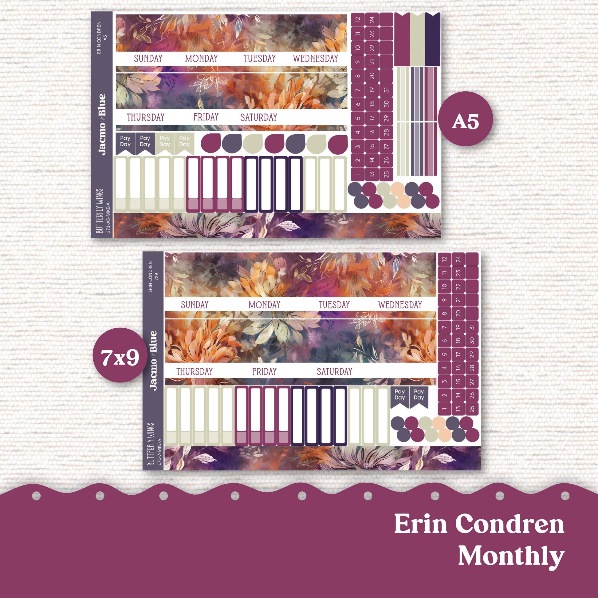 Erin Condren Planner Stickers 7x9 A5 Kit Monthly Planner Kit 171 Monthly Kit for 7x9 or A5 planners - Fall Autumn Vibrant