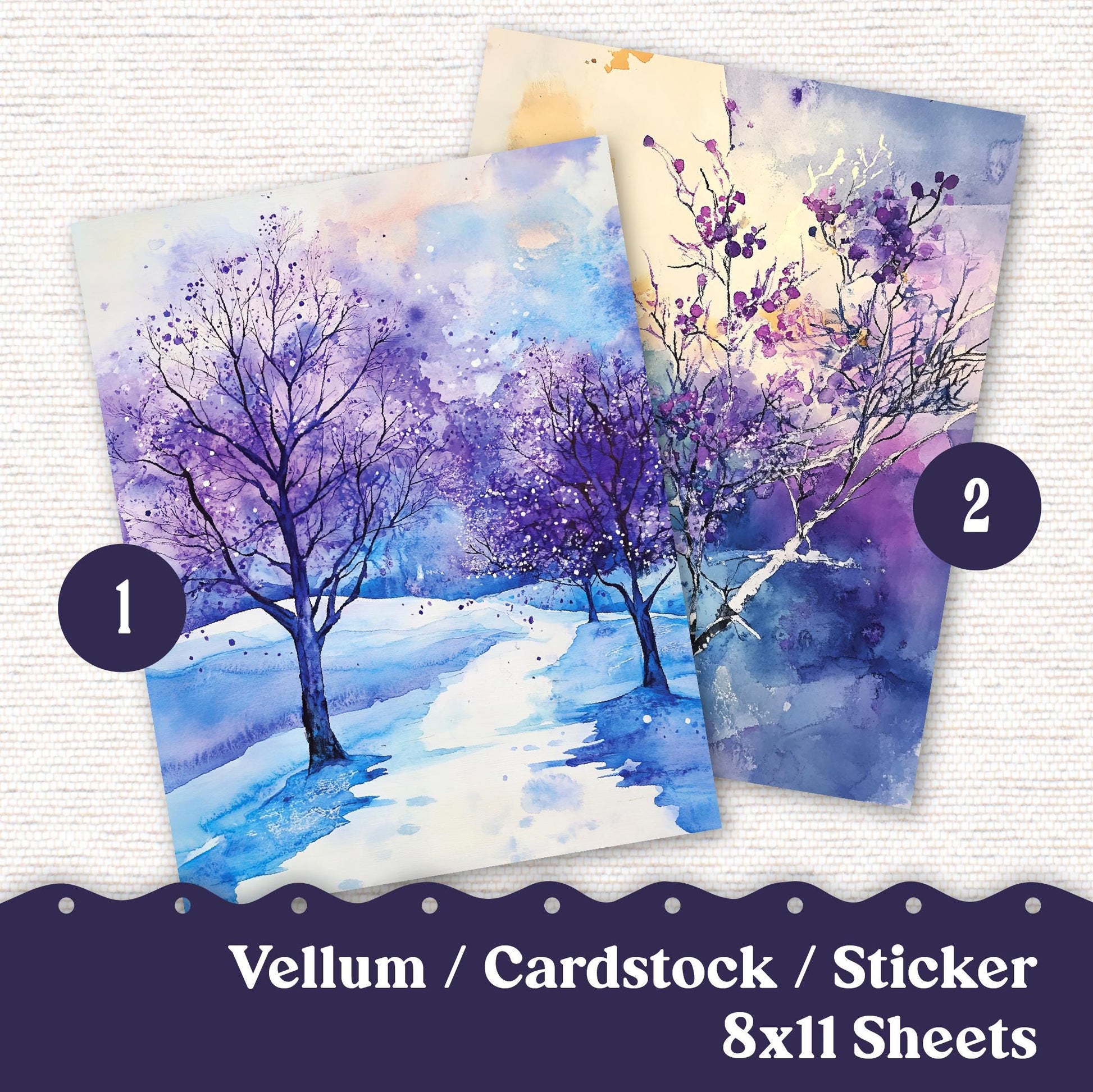 Vellum or Cardstock Dashboard Tip-in for Planners or Junk Journaling - Kit 103V Vellum Purple Ephemera Winter Blue