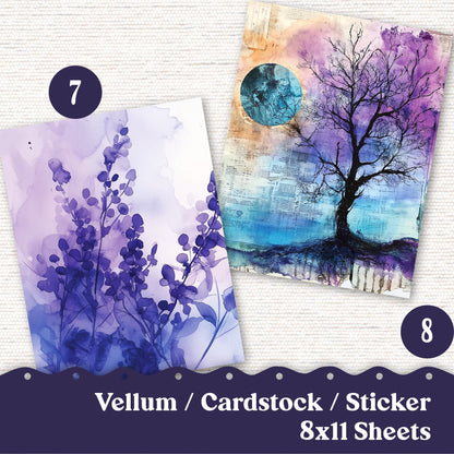 Vellum or Cardstock Dashboard Tip-in for Planners or Junk Journaling - Kit 103V Vellum Purple Ephemera Winter Blue