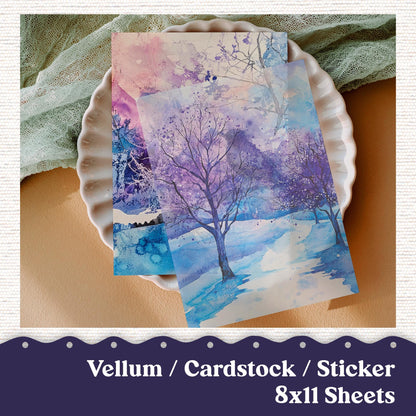 Vellum or Cardstock Dashboard Tip-in for Planners or Junk Journaling - Kit 103V Vellum Purple Ephemera Winter Blue