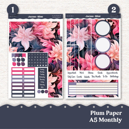 Hard Crush Plum Paper Monthly Sticker Kit for 8x11 7x9 A5 Planners - Kit 194 Planner Stickers