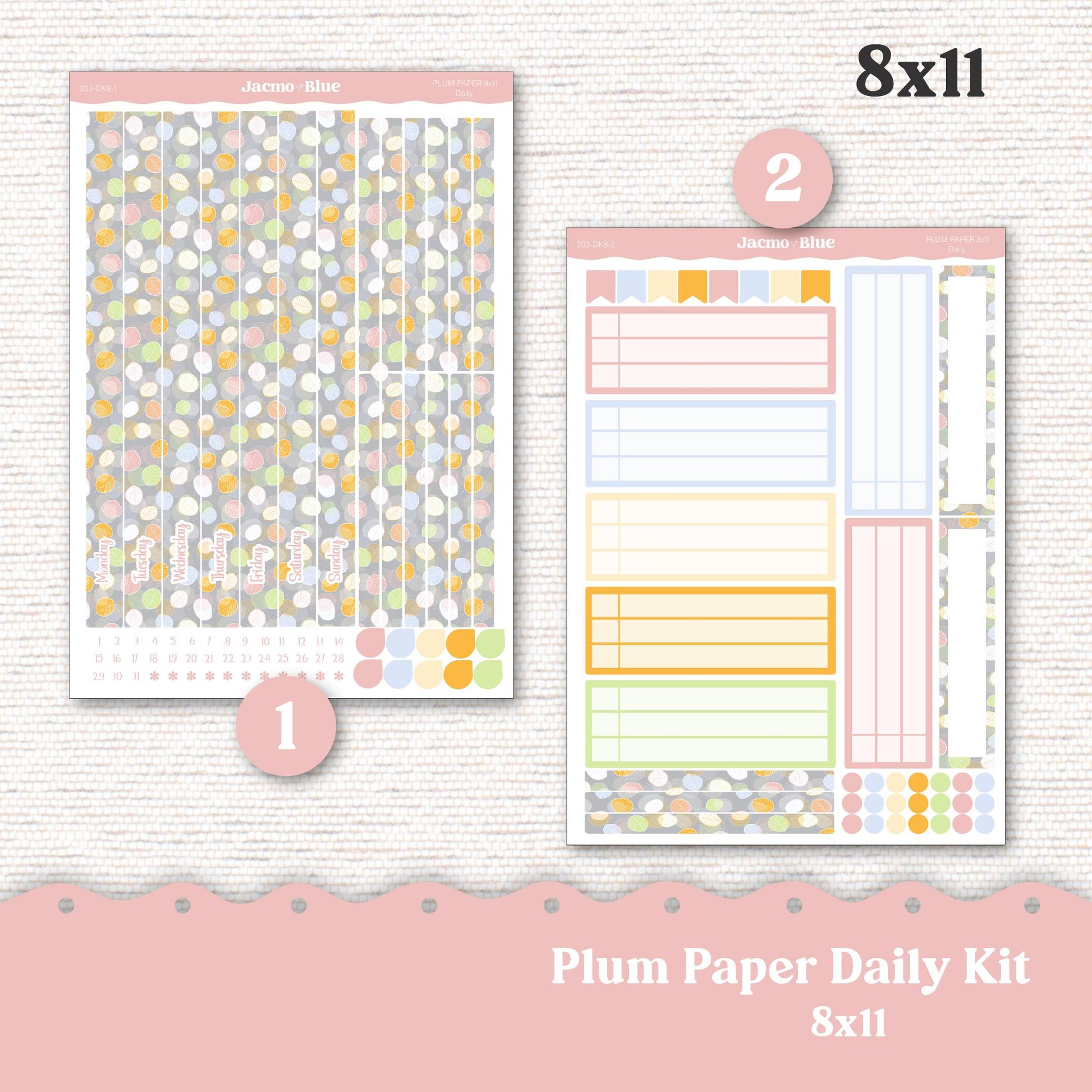 Daily Planner Sticker Kit sized for Plum Paper Planner 8x11 & 7x9 Stickers Kit 203 February Pink