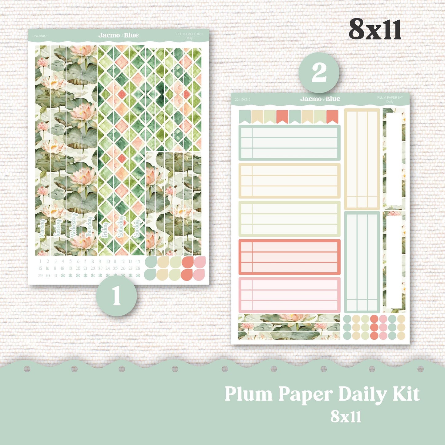 Daily Planner Sticker Kit sized for Plum Paper Planner 8x11 & 7x9 Stickers Kit 224 Lily Pads