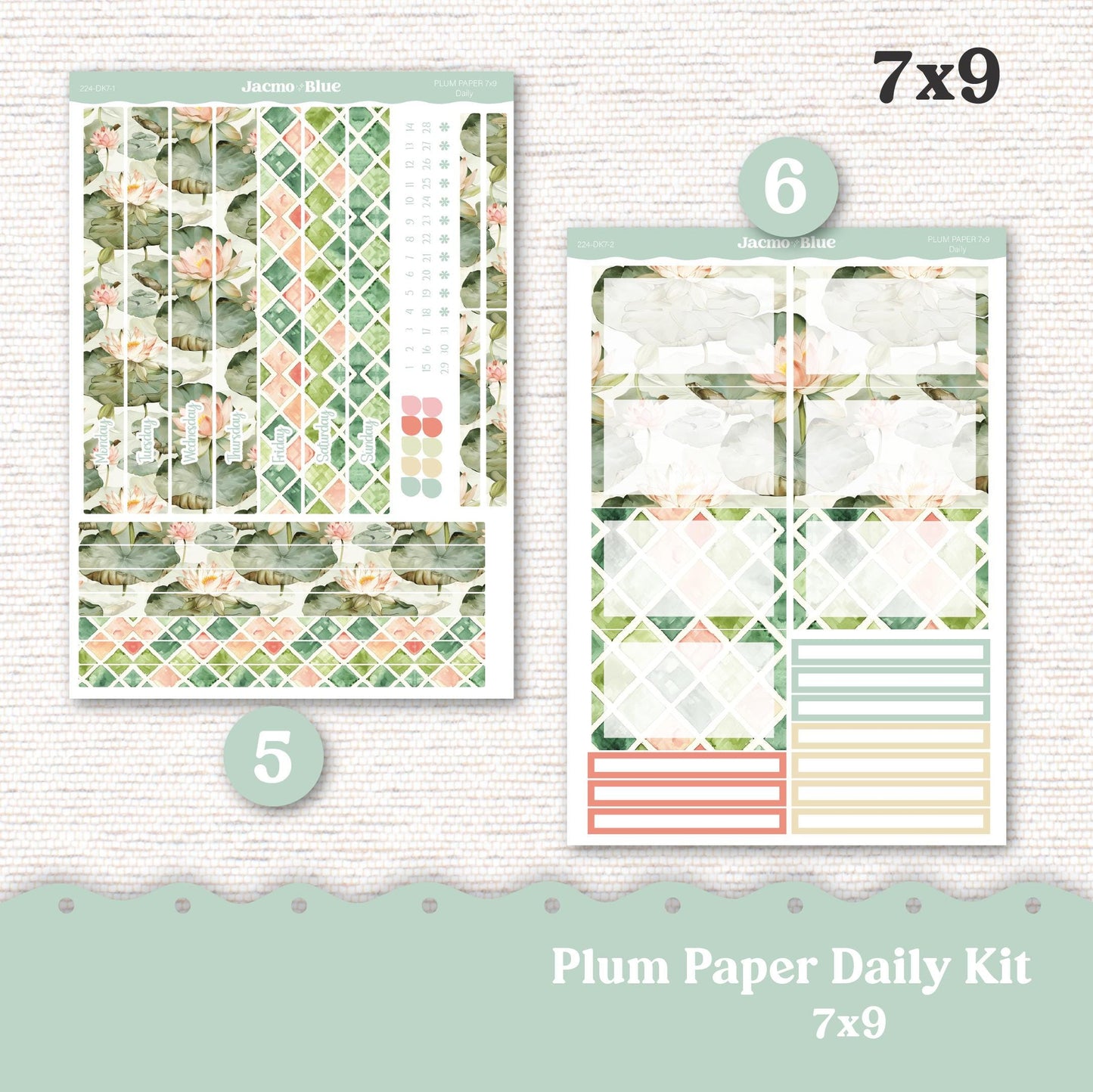 Daily Planner Sticker Kit sized for Plum Paper Planner 8x11 & 7x9 Stickers Kit 224 Lily Pads