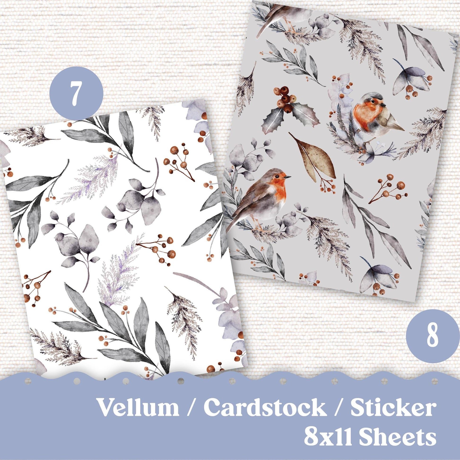 Vellum or Cardstock Dashboard Tip-in for Planners or Junk Journaling - Kit 141V - Winter Visions