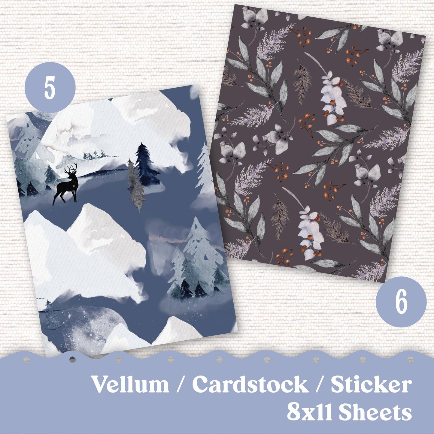 Vellum or Cardstock Dashboard Tip-in for Planners or Junk Journaling - Kit 114V - Winter Visions