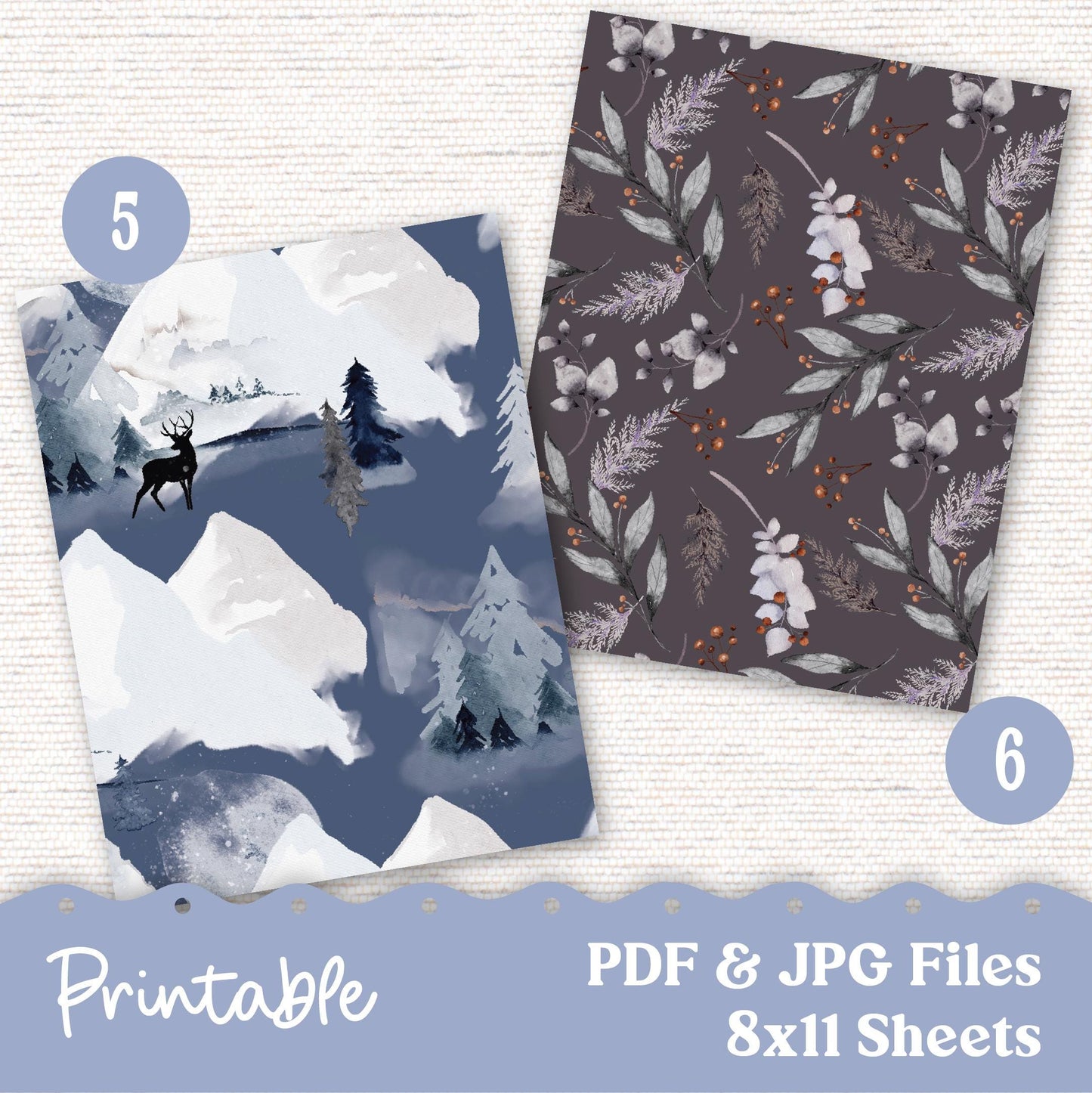 Wintery Printable Dashboard for Planner, Junk Journaling, Crafting PDF JPG Digital Download 114VP - Vellum