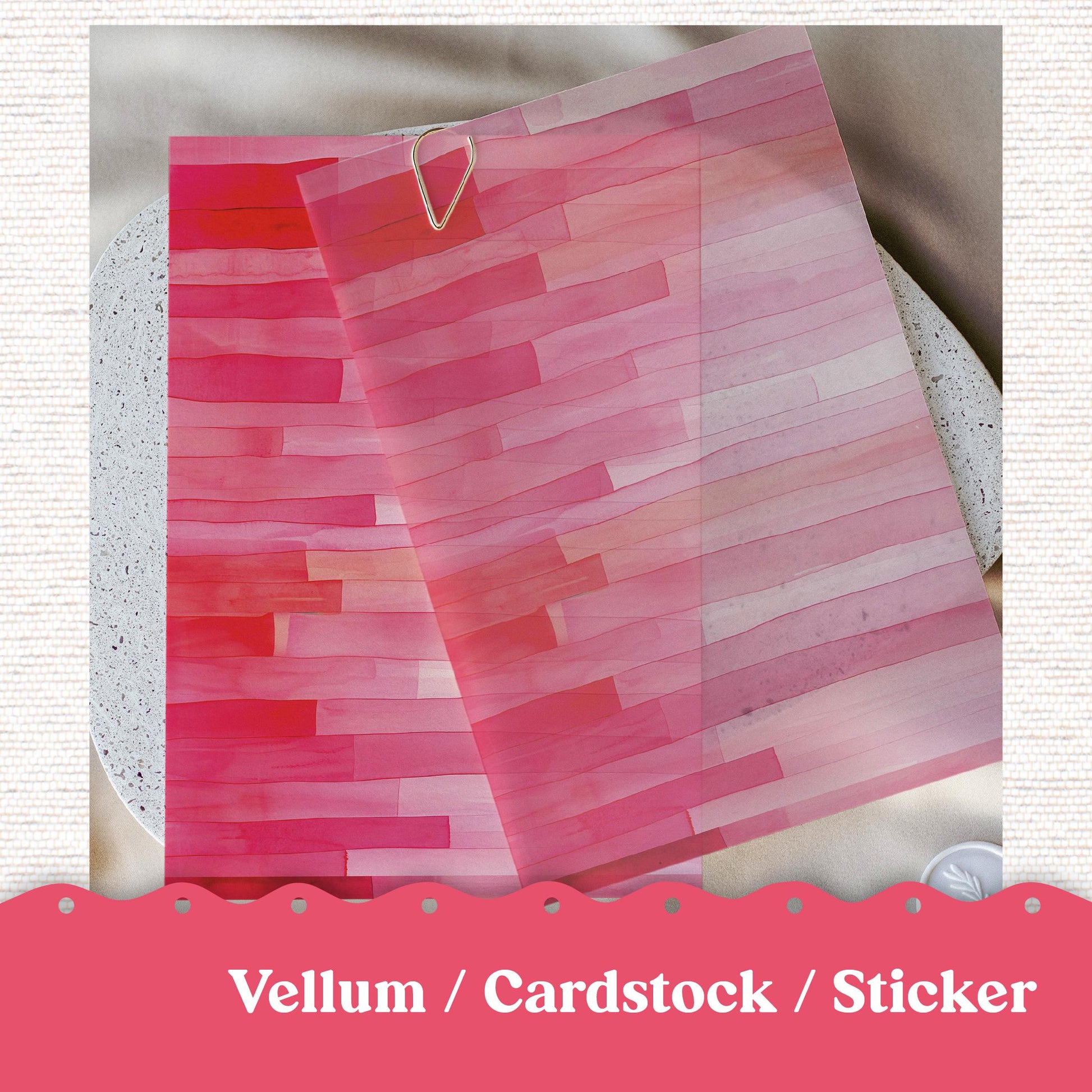 Vellum or Cardstock Dashboard Tip-in for Planners or Junk Journaling - 115V Pink Abstract Stripes - US Letter Size