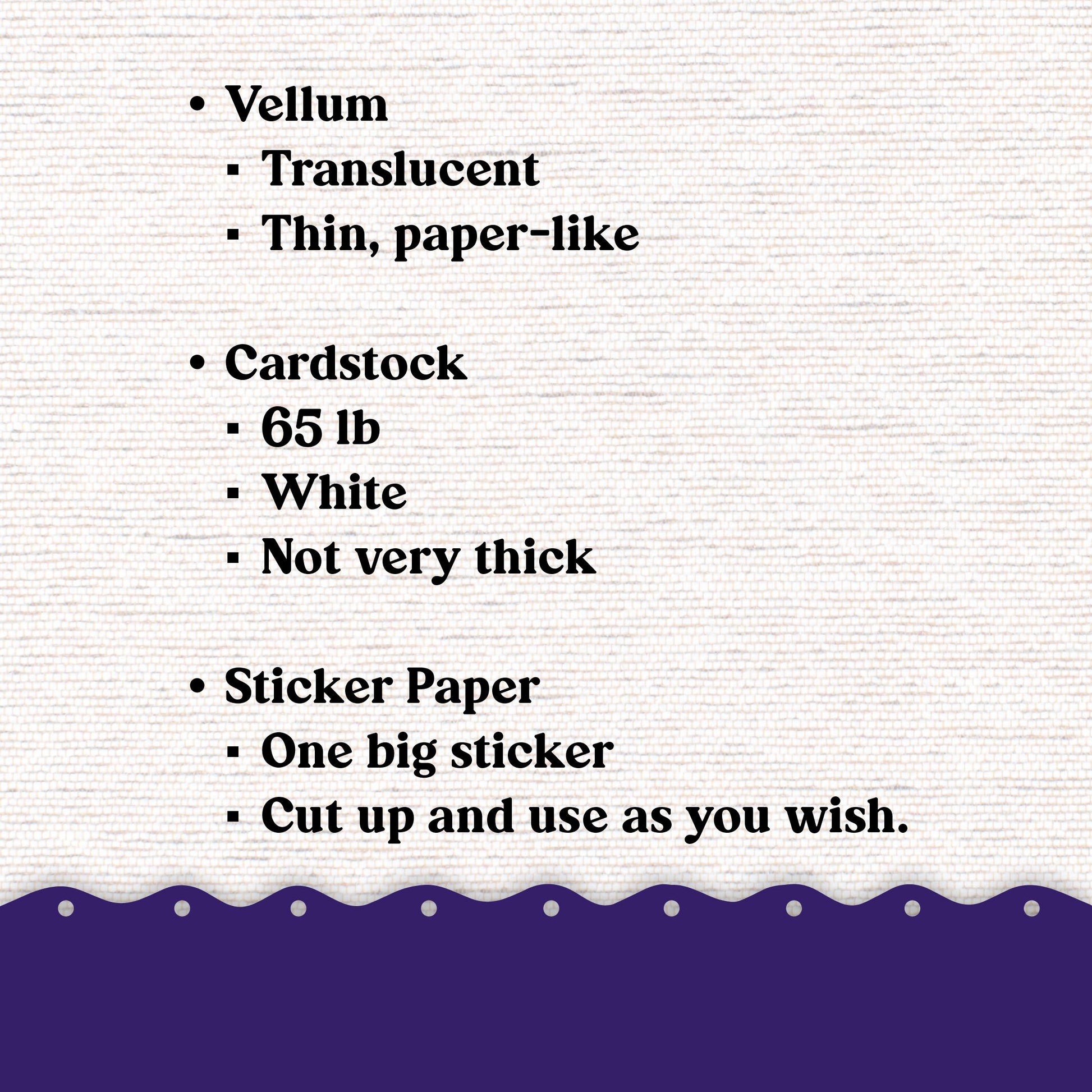 Purple Vellum or Cardstock Dashboard Tip-in for Planners or Junk Journaling - 116V - Violet Variety