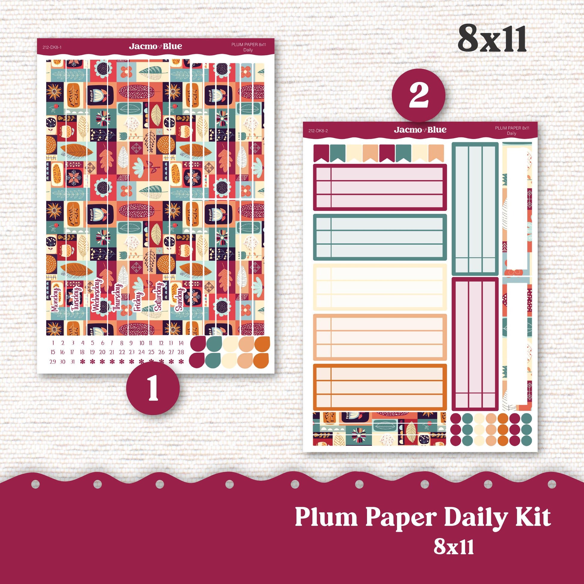 Daily Planner Sticker Kit sized for Plum Paper Planner 8x11 & 7x9 Stickers Kit 212 November