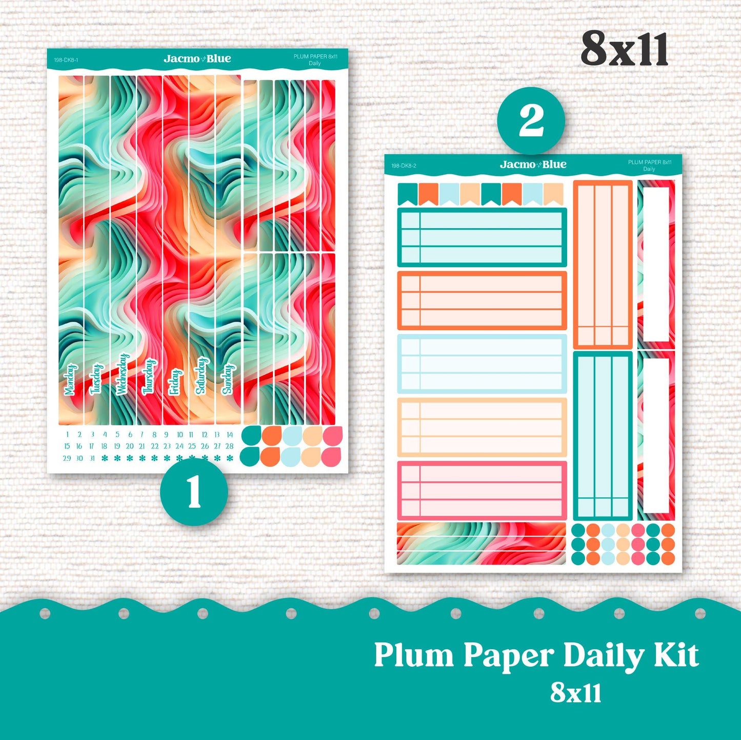 Daily Planner Sticker Kit sized for Plum Paper Planner 8x11 & 7x9 Stickers Kit 198