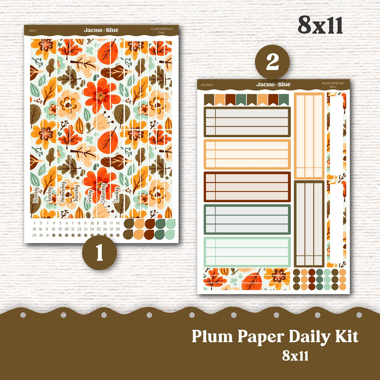 Daily Planner Sticker Kit sized for Plum Paper Planner 8x11 & 7x9 Stickers Kit 210 September Fall