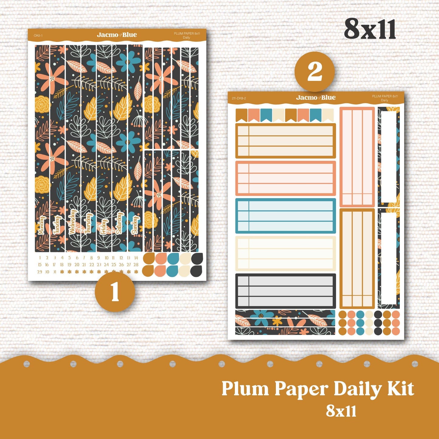 Daily Planner Sticker Kit sized for Plum Paper Planner 8x11 & 7x9 Stickers Kit 211 October Fall Autumn Cute