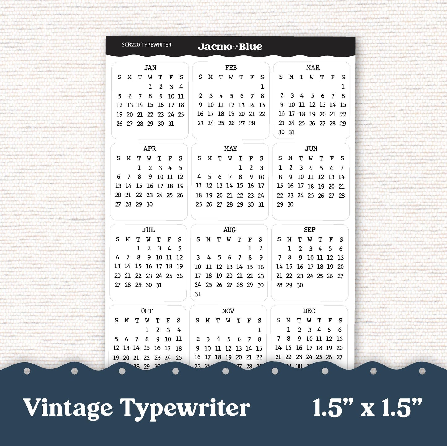 2025 Months Calendar Planner Stickers 1.5" Square - 5 Fonts