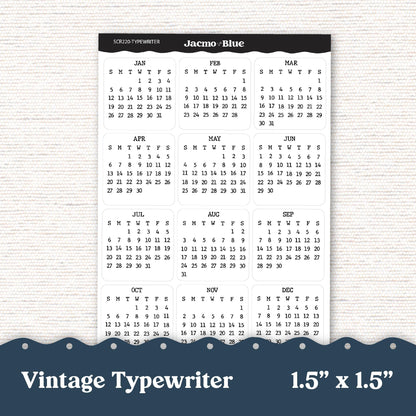 2025 Months Calendar Planner Stickers 1.5" Square - 5 Fonts