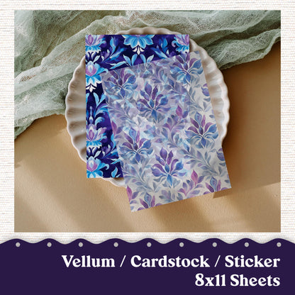 Vellum or Cardstock Dashboard Tip-in for Planners or Junk Journaling - 105V - Purple Damask