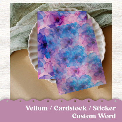 Vellum or Cardstock Dashboard Tip-in for Planners or Junk Journaling - 107V Watercolor Purple Blue Floral