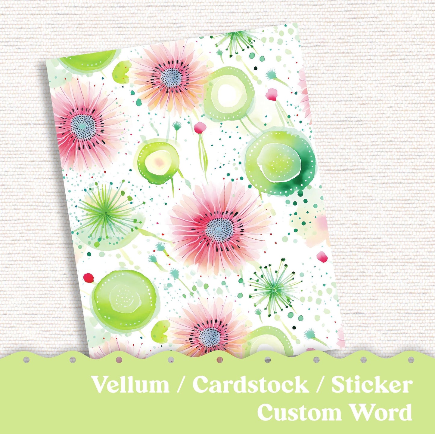 Vellum or Cardstock Dashboard Tip-in for Planners or Junk Journaling - 223V Carefree Pink & Green