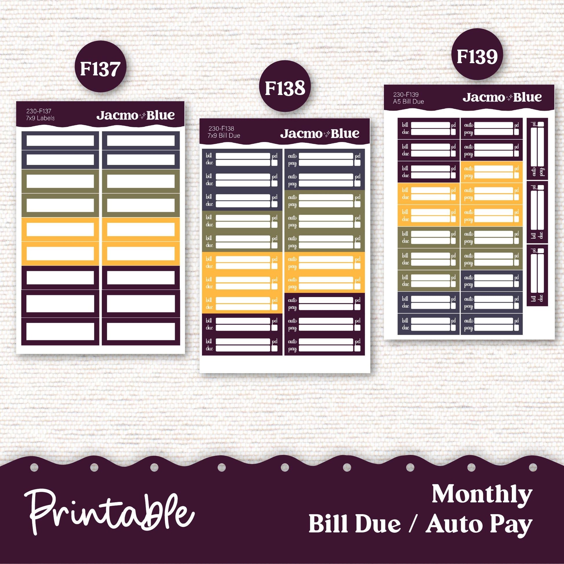 Firey Plum Paper Planner PRINTABLE Monthly Stickers 8x11 7x9 A5 Print Cut Download Cricut Transparent PNG and Silhouette - 230P Fall Autumn