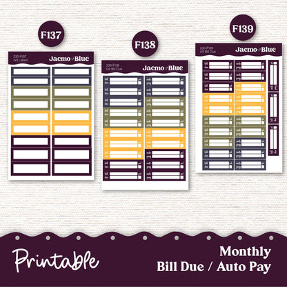 Firey Plum Paper Planner PRINTABLE Monthly Stickers 8x11 7x9 A5 Print Cut Download Cricut Transparent PNG and Silhouette - 230P Fall Autumn