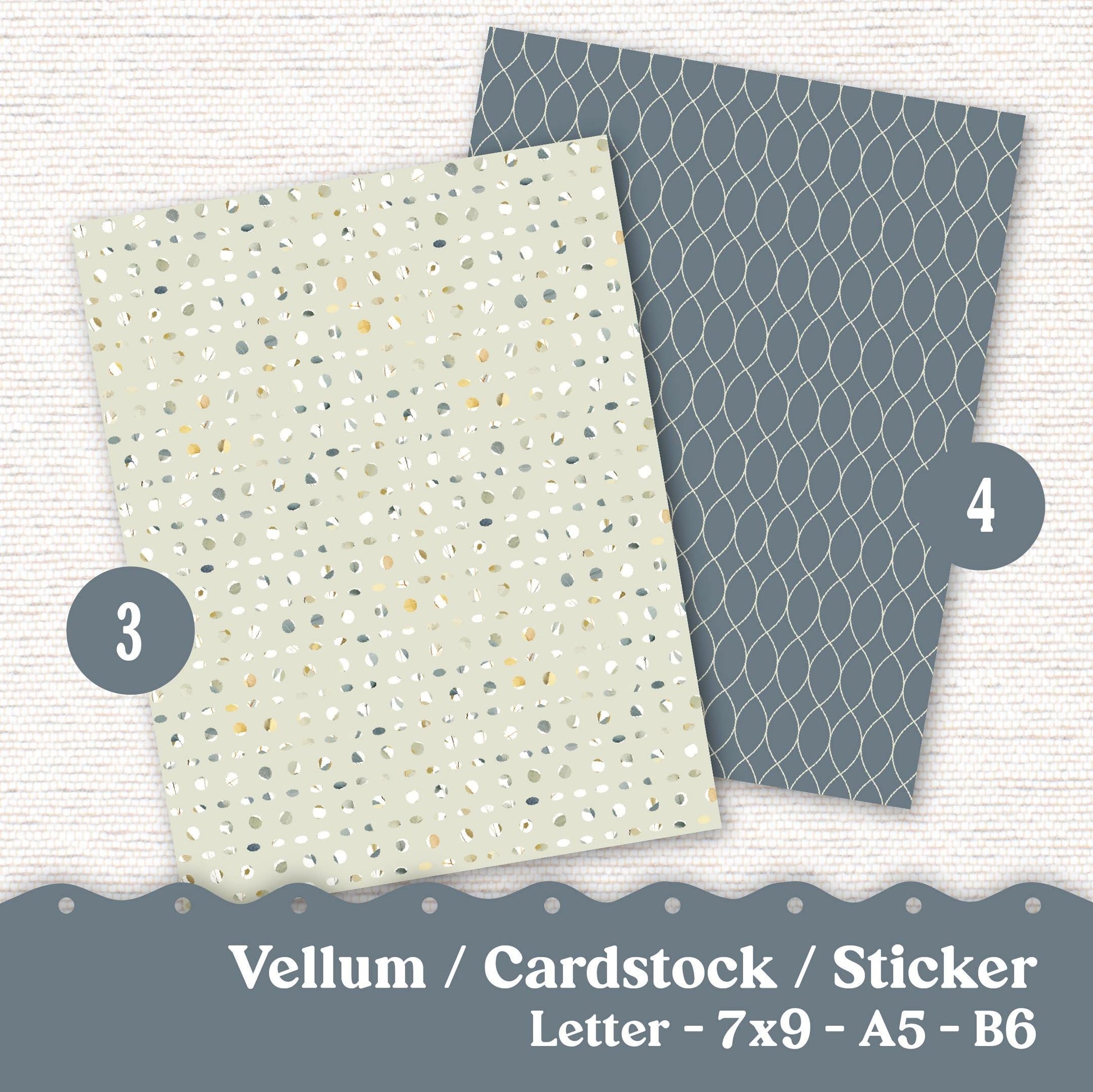 Vellum or Cardstock Dashboard Tip-in for Planners or Junk Journaling - Kit 117V - Sage and Dusty Blue - Letter A5 7x9 B6