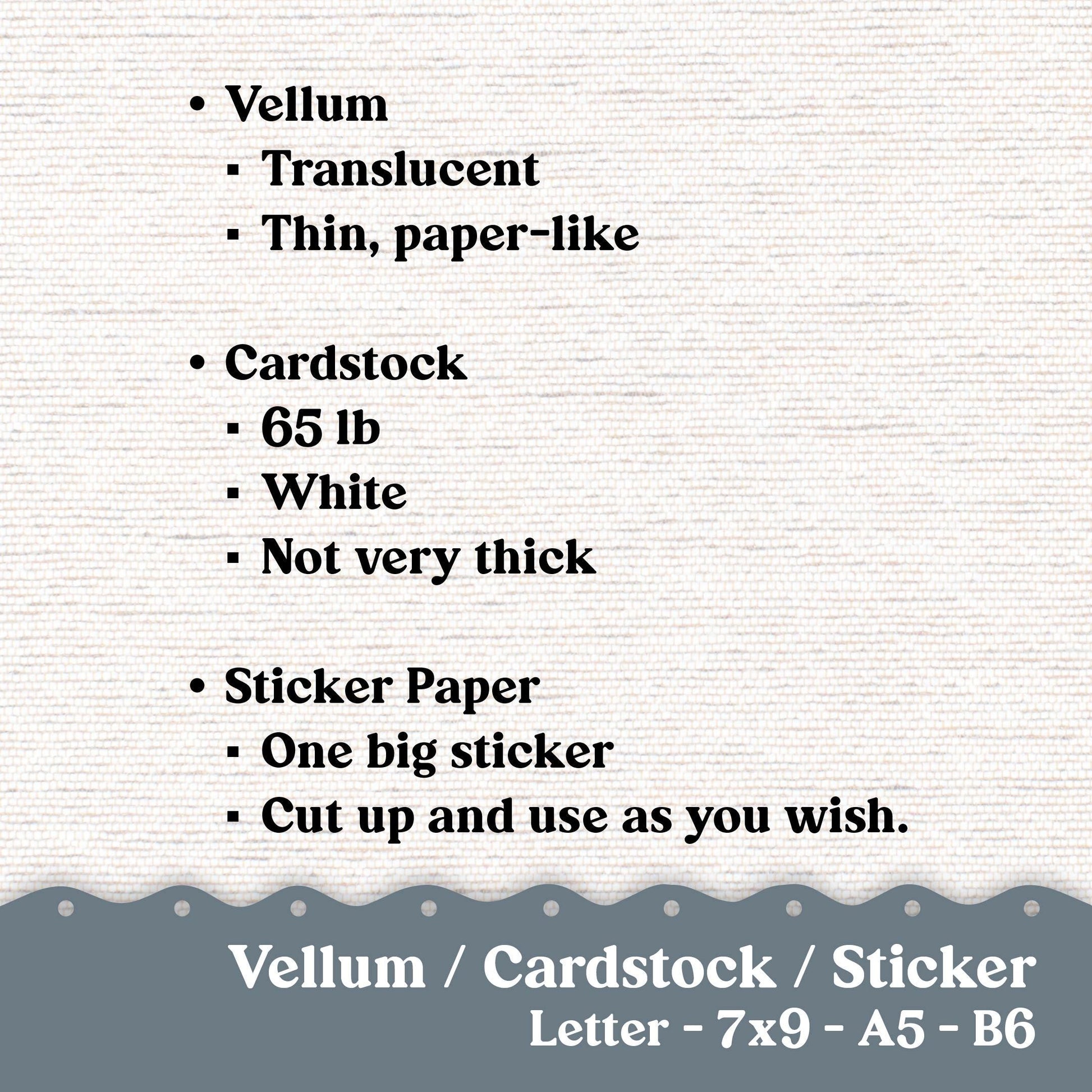 Vellum or Cardstock Dashboard Tip-in for Planners or Junk Journaling - Kit 117V - Sage and Dusty Blue - Letter A5 7x9 B6