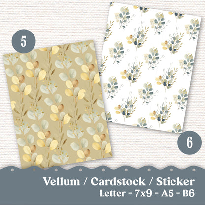 Vellum or Cardstock Dashboard Tip-in for Planners or Junk Journaling - Kit 117V - Sage and Dusty Blue - Letter A5 7x9 B6