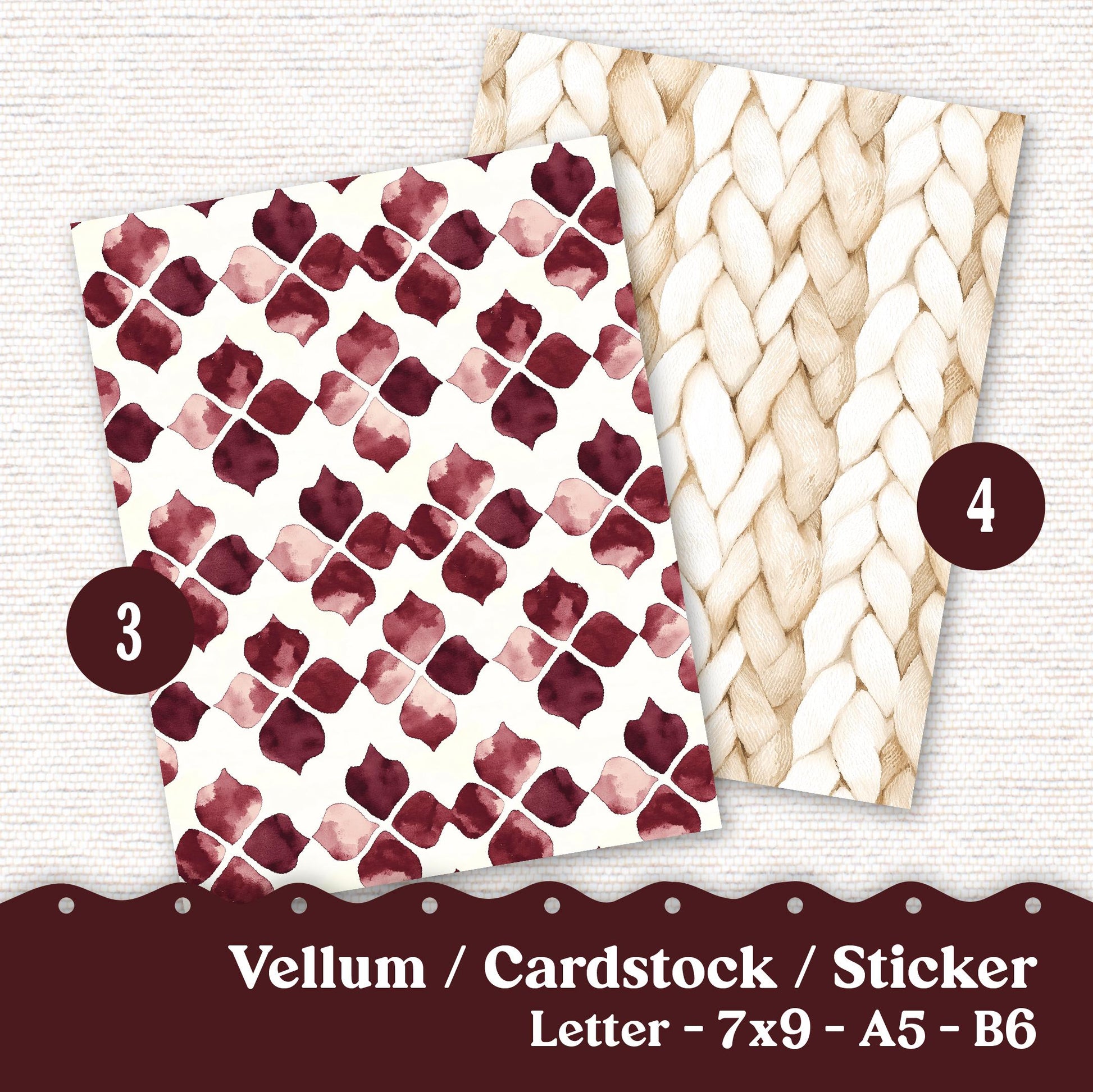 Vellum or Cardstock Dashboard Tip-in for Planners or Junk Journaling - Kit 118V - Warm Burgandy - Letter A5 7x9 B6