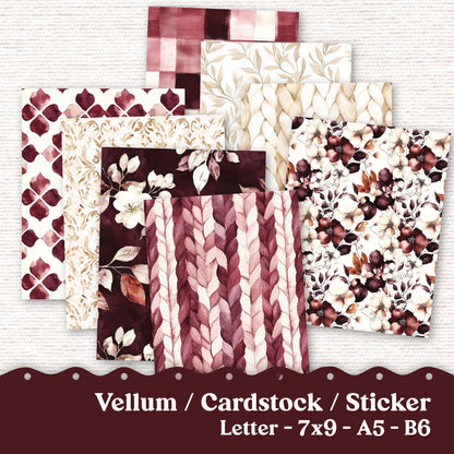 Vellum or Cardstock Dashboard Tip-in for Planners or Junk Journaling - Kit 118V - Warm Burgandy - Letter A5 7x9 B6