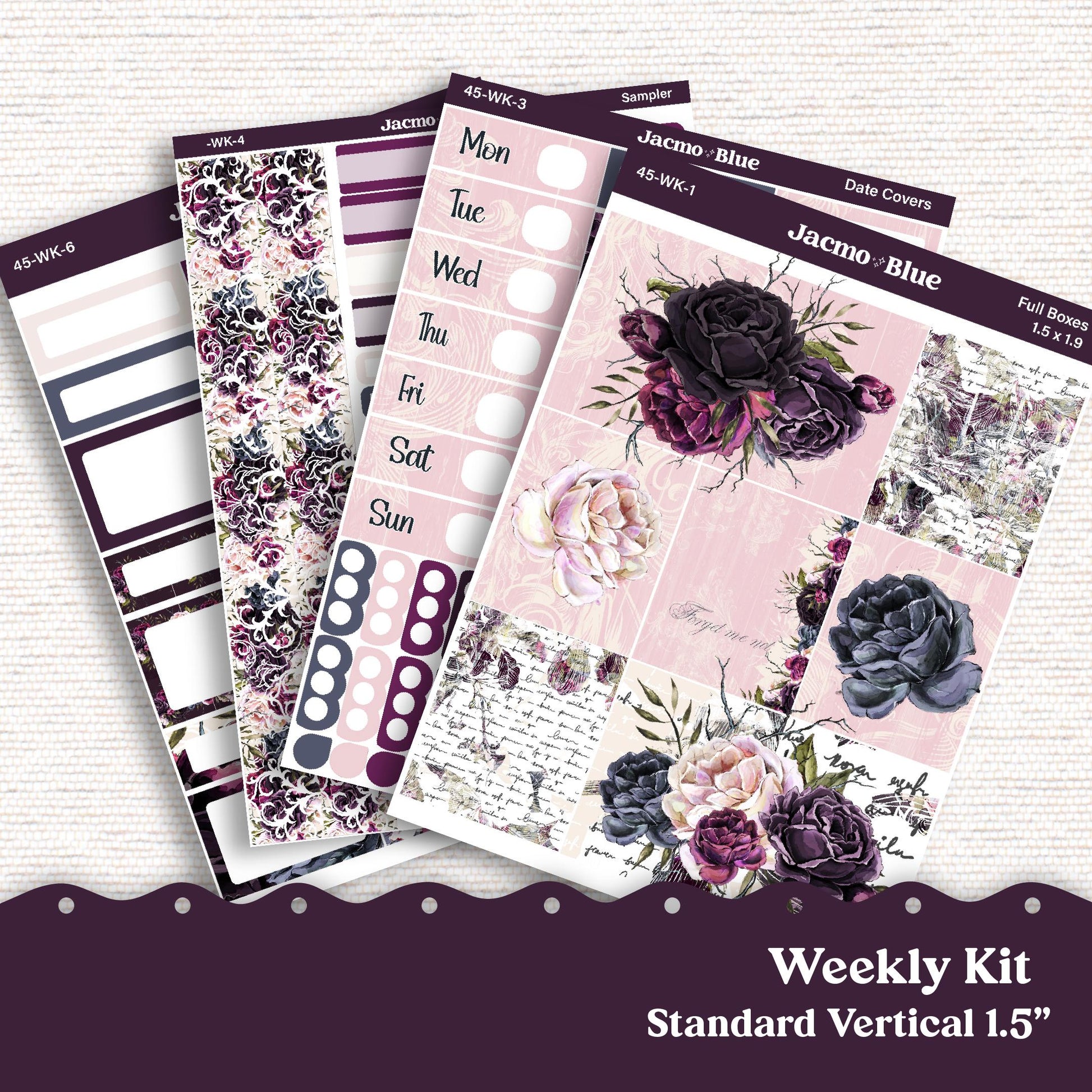 Forget Me Not Weekly Planner Sticker Kit Vertical Planner Stickers Kit 45 - Standard Vertical 1.5" Columns