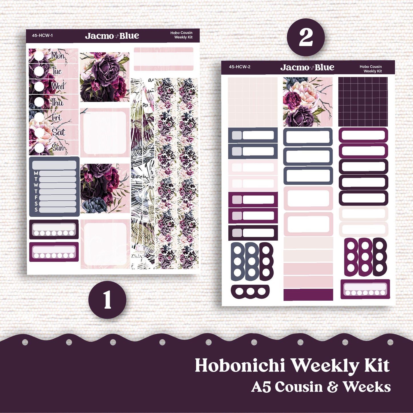 Hobonichi Cousin & Weeks Weekly Planner Stickers Kit 45 Forget Me Not