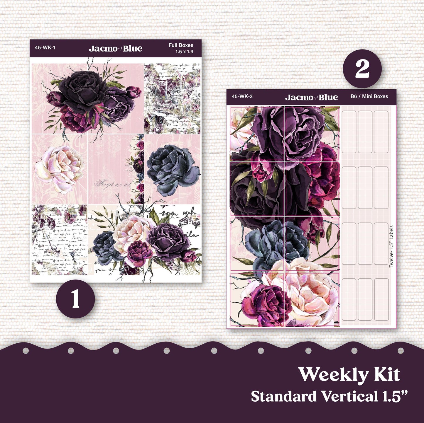 Forget Me Not Weekly Planner Sticker Kit Vertical Planner Stickers Kit 45 - Standard Vertical 1.5" Columns