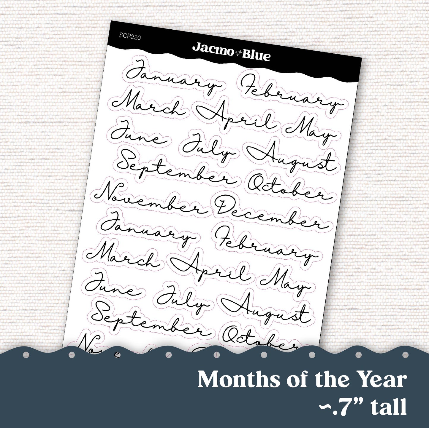 Months of the Year Planner Script Stickers Mini SCR222 ~.7" Tall - Good for monthly kits - Cursive script