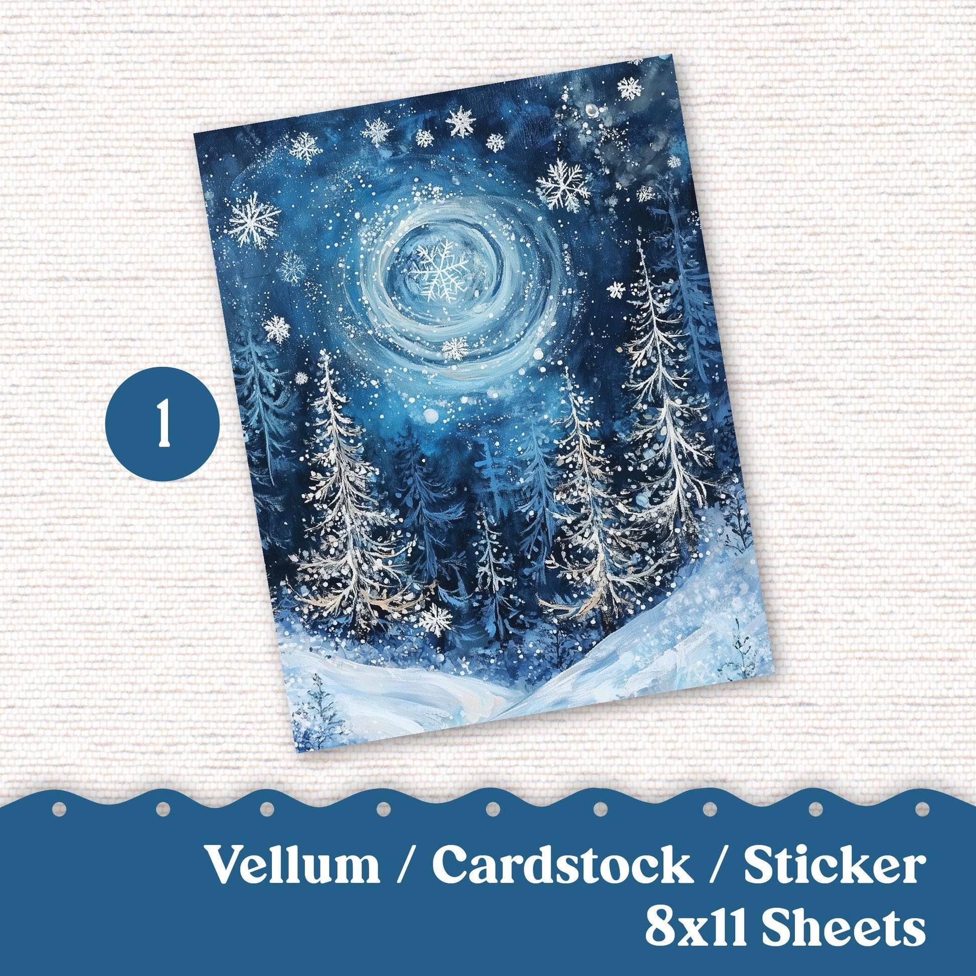 Vellum or Cardstock Dashboard Tip-in for Planners or Junk Journaling - 110V - Snow Flurries